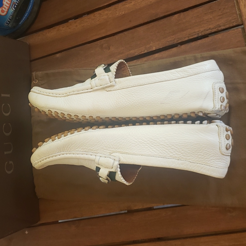 GUCCI White Web Drivers  Horsebit Unisex - Picture 12 of 15